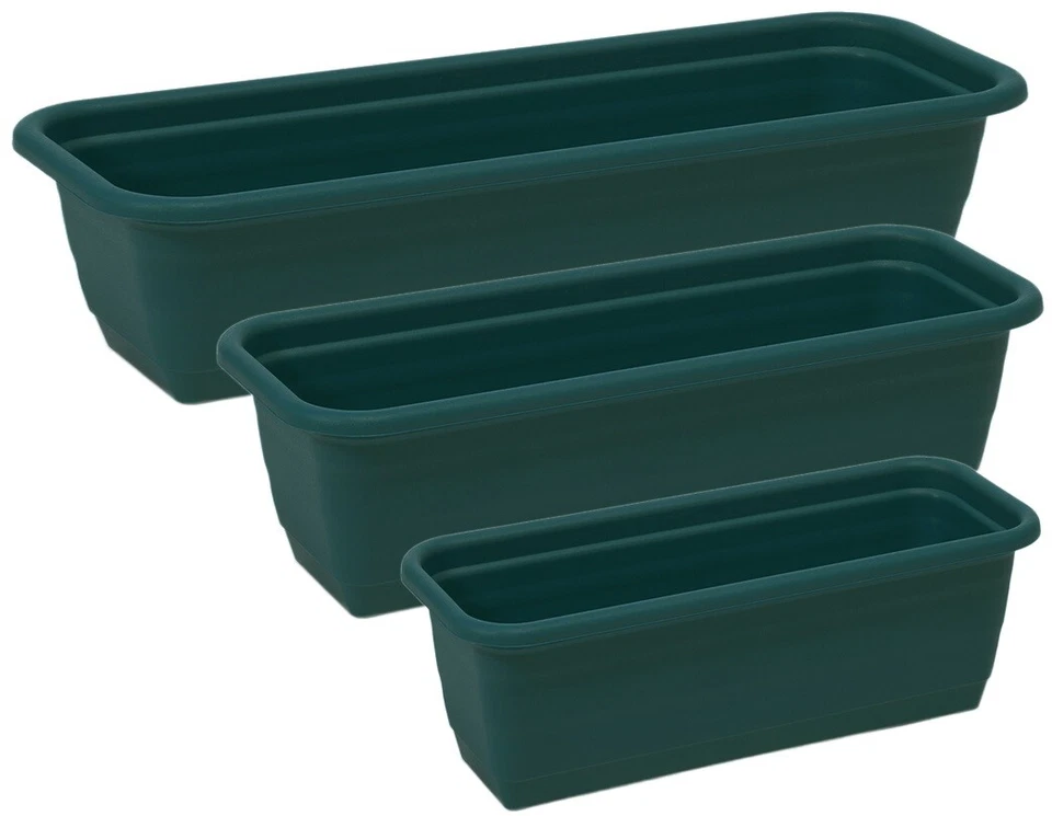 Green Trough Plant Pot Long Plastic Planter Home Garden Window Herb Flower Box - Image 1 of 1