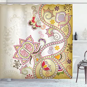 Floral Shower Curtain Asian Flower Ornaments Print for Bathroom - Picture 1 of 8