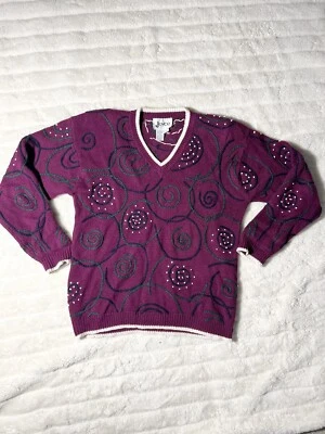 Vintages Joyce вязаный Swirls свитер, размер большой Рами хлопок - Изображение 1 из 4