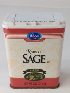 Vintage Kroger Spice Tin Rubbed Sage Net Wt .62 oz 17g Unbroken Seal - Picture 1 of 13