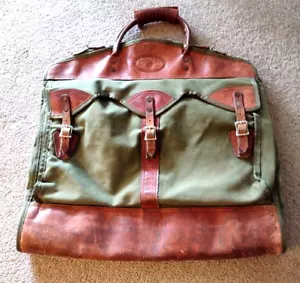 Vtg Orvis Leather Canvas Travel Luggage Suit Clothes Garment Bag Folding - Picture 1 of 5