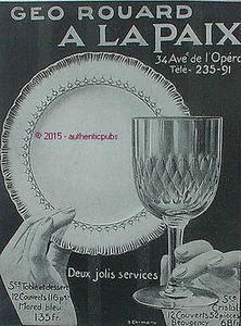 PUBLICITE GEO ROUARD A LA PAIX JOLI SERVICE ASSIETTE VERRE DE 1909 FRENCH AD PUB - Imagen 1 de 1