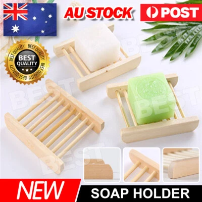 Natural Wooden Bamboo Holder Storage Soap Dish Tray Soap Rack Box Dishes HOT - image 1 of 4