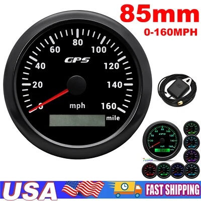 85mm Black GPS Speedometer 0-160 MPH Odometer Gauge for Motorcycle Boat Car US - Image 1 of 4