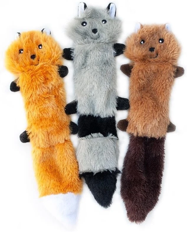 ZippyPaws Skinny Peltz Fox Raccoon Beaver Dog Toy Plush Squeak Toy 11" 3 Pack - Image 1 of 1