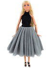 New Barbie Doll Clothes Black Lace & Grey Tulle Halter Neck Dress~shoes