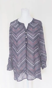 About a Girl Womens Size Large Blue Red Sheer Roll Top Sleeve Top - Picture 1 of 8