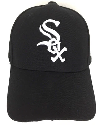 Chicago White Sox Hat Curved Bill Spell Out Logo Strap Back Baseball Dad Cap Blk - Image 1 of 4