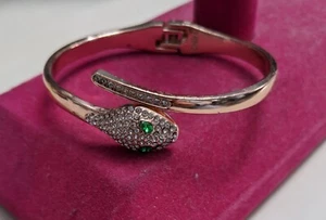 Armband grünäugig Schlangenarmband Strasssteine auf roségoldfarben - Bild 1 von 4