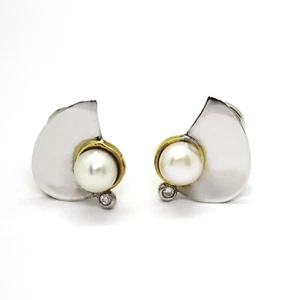 Orecchini in Oro Bianco e Giallo 18k con Diamanti e Perle - Foto 1 di 2