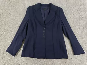 Escada Lace Trim Blazer Jacket 44 Blue Wool Blend Lined Vintage - Picture 1 of 18