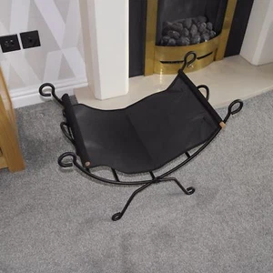 Pantalla de soporte de troncos de acero paraseno con bolsa de lona junto a la chimenea - Imagen 1 de 8