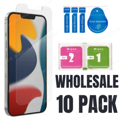 10Pack For iPhone 13 12 11 Pro Max XR 8 Plus Tempered Glass Screen Protector Lot - Image 1 of 4