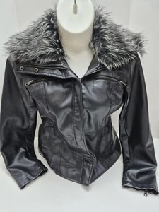 Brave Soul Faux Leather Jacket XL Removable Faux Fur Collar - Picture 1 of 17