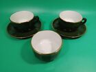 Pair of Apilco 'Bistro' Breakfast Cups & Saucers, Green & Gold + Sugar Bowl 