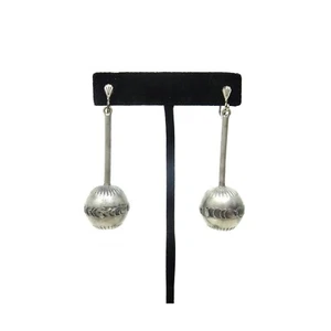 VTG Silver Grey Pewter Pendulum Ball 2.5" Screwback Earrings Unisex Dangle - Picture 1 of 6