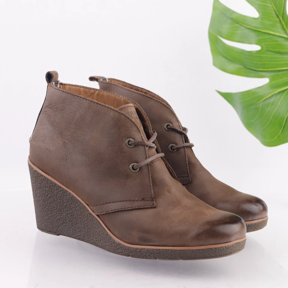 Bota Sperry Harlow para mujer talla 10 tacón de cuña con cordones cuero marrón botín bohemio Foto 1 de 4
