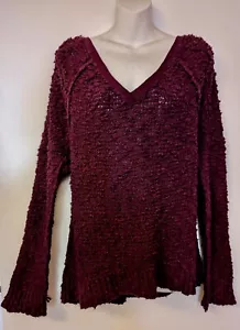 EUC Free People Plum/Purple Textured Cotton Sweater V Neck Tunic- Small - Picture 1 of 6