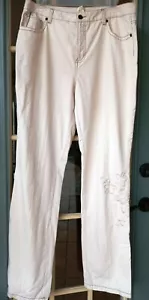 New Vtg Sigrid Olsen Women jean like Embroidered 100% cotton pants size 10 Cream - Picture 1 of 5