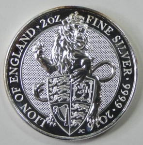 Großbritannien 2016 £5 Lion of England Elizabeth II 2oz 9999 Fine Silver - Bild 1 von 5