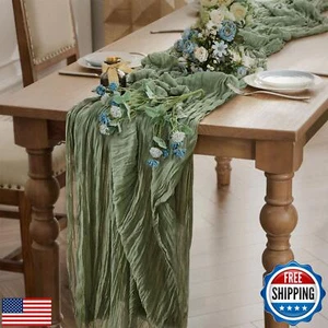 WAITER TREE Cheesecloth Table Runner Boho Gauze Long Rustic Sheer Sage Green - Picture 1 of 5