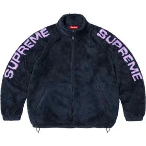 Supreme Shoulder Logo Fleece Jacket Navy - Picture 1 of 13