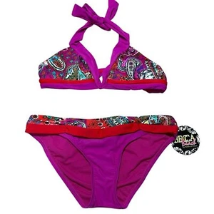 BECCA Beach | Rebecca Virtue Magenta & Red Paisley Colorblock Bikini Gr. M NEU - Bild 1 von 14