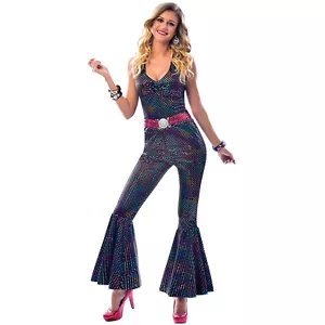 Amscan Ladies 1970s Disco Diva Jumpsuit Dancing Queen Fancy Dress S Size 8-10 - Picture 1 of 2