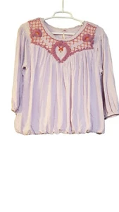 Free People Begonia Top Women's M Lilac Embroidered Blouse Lavender Cottagecore - Picture 1 of 17