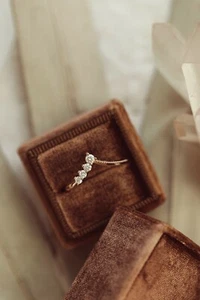 Round Chevron Solitaire Engagement Ring 0.20 TCW Moissanite 14K Yellow Gold Over - Picture 1 of 3