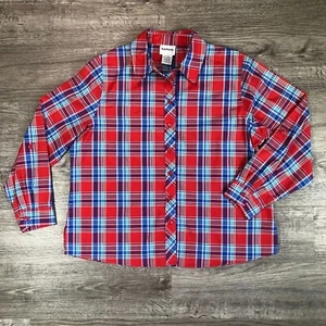 Vintage 90s BonWorth Red Blue Plaid PolyCotton L/S Blouse Casual Top Sml Petite - Picture 1 of 6