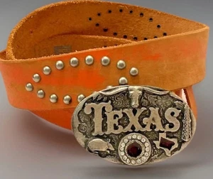 Cinturón Western Texas Hebilla Declaración Vaquera Cuero Mujer Mediano De Colección Italia - Imagen 1 de 19
