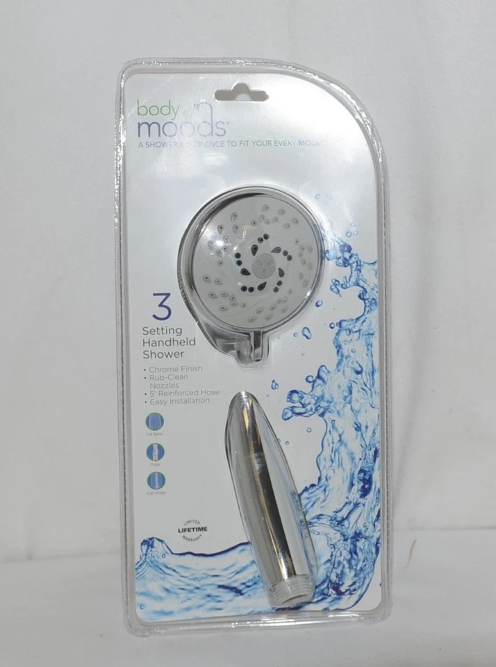 Body Moods 8076800 Chrome Finish Handheld 3 Setting Showerhead Hose Included - Imagem 1 de 1