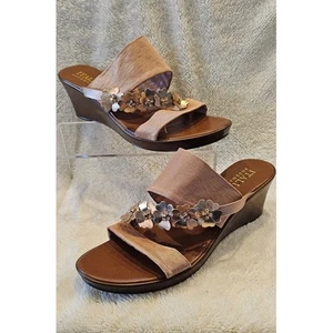 Italian Shoemakers Double Strap Karis Wedge Sandals Women Size 11 Brown Metallic - Picture 1 of 6
