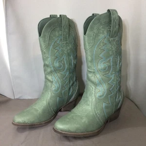 Grüne Kunstleder Cowboystiefel Größe 8 kurze Western Style Nähte neu ohne Etikett - Bild 1 von 7
