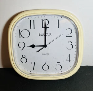 Bulova Quartz Wall Clock Rounded Square 9 3/4" Kitchen Office TESTED & WORKS - Picture 1 of 8