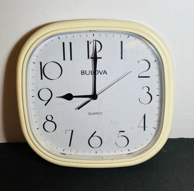 Bulova Quartz Wall Clock Rounded Square 9 3/4" Kitchen Office TESTED & WORKS - Image 1 of 4