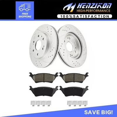 Rotores traseros perforados y ranurados + pastillas de freno de cerámica para Ford F-150 2012 2013-2020 Foto 1 de 4