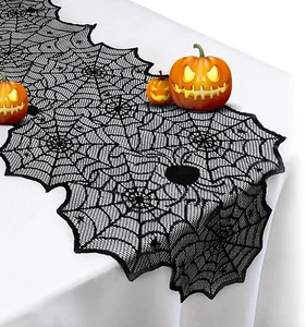 Halloween Tischläufer - schwarze Spitze Spinnennetz Tischläufer für Halloween Deko - Bild 1 von 7