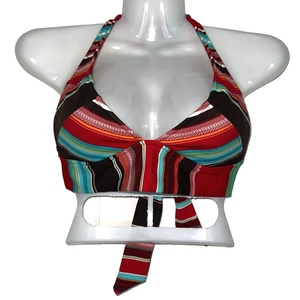 Bebe Small Vintage Bikini Top Halter Back Tie Y2K 90's Striped Made in USA - Picture 1 of 11