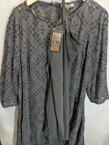 Vestido BIBA Nuevo Con Etiquetas Acampanado Negro Talla 16 Cuello Redondo con Slip - Imagen 1 de 16