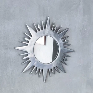 Vintage 1990s sunburst sun celestial cast aluminium silver metal wall mirror - Picture 1 of 14