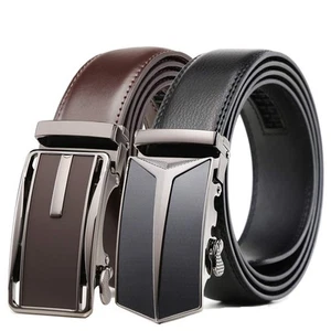 Mens Belt 2 Pack,Leather Ratchet Click Belt Dress with Slide Buckle 1 3/8" in... - Picture 1 of 7