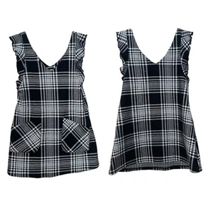 Zara Kids Girls Size 6 Plaid Jumper Dress Black Gray Tweed Front Pockets School - Picture 1 of 8