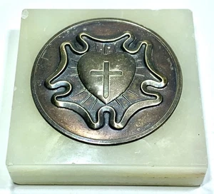 Antico sigillo peso carta Lutero rosa onice ESM Italia pietra religioso luterano - Foto 1 di 6