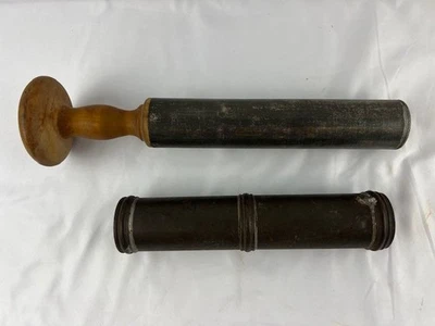 Prensa de galletas antigua de madera y metal estaño 14" Foto 1 de 4