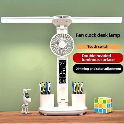 Akku Schreibtischlampe LED Doppelkopf Tischlampe Leselampe Büroleuchte Dimmbar - Bild 1 von 4