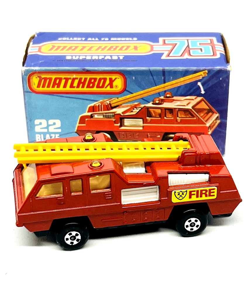 Matchbox Lesney Superfast 22 Blaze Buster rare orange-red, orange ladder, mib! - Image 1 of 3