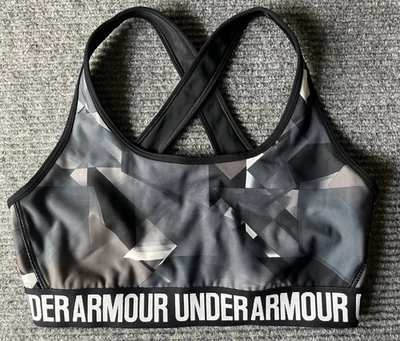 Sujetador deportivo Under Armour para mujer grande gris geométrico gimnasio yoga compresión Foto 1 de 4