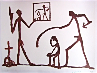 A.R. Penck nummeriert monogammiert gestempelt Farbsiebdruck auf Karton - Bild 1 von 4